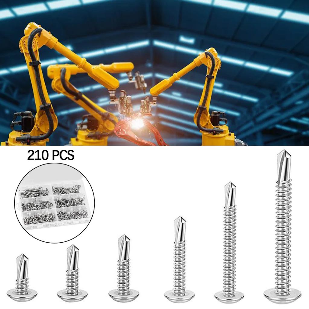 210pcs Self-Drilling Screws Kits 6 Sizes Phillips Head 13 19 25 32 38 50mm Screw Set Nail for Wood Home Garages Repair Tool