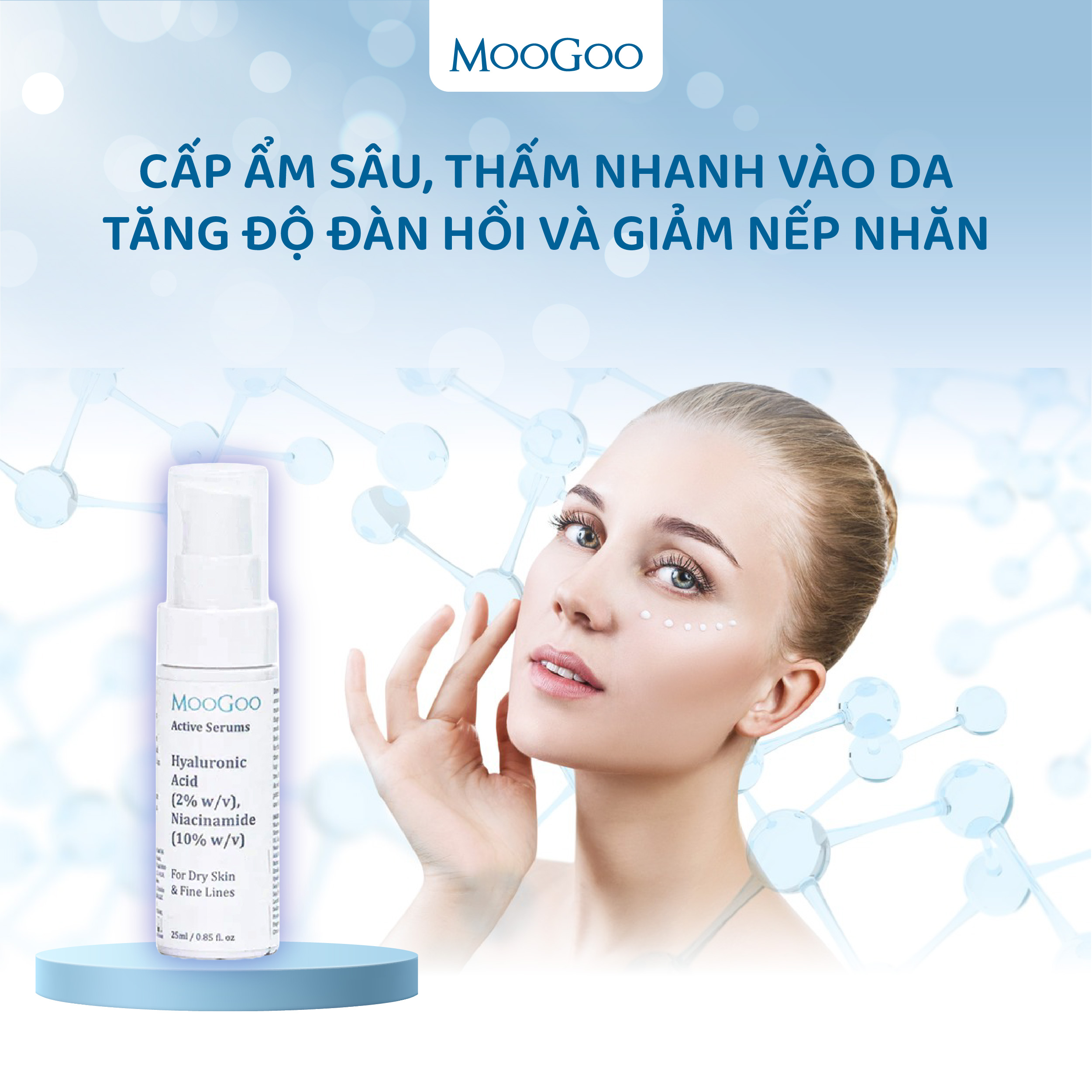 Serum Tinh Chất Cấp Ẩm &amp; Tái Tạo Da Hyaluronic Acid và Niacinamide 25ml MooGoo cho da nhạy cảm - hàng Úc
