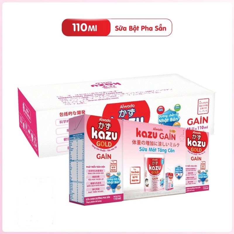 Thùng 48 hộp sữa bột pha sẵn kazu gain 110ml - Giúp bé tăng cân