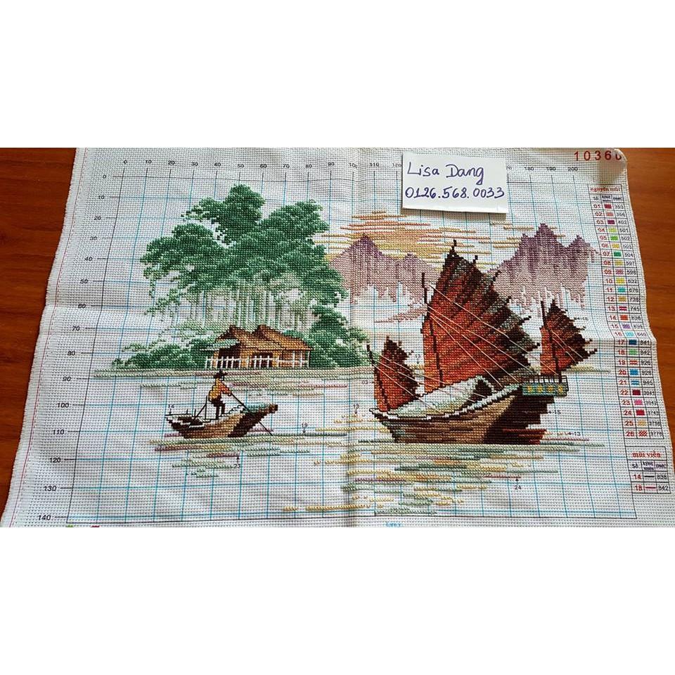 Tranh thêu THUẬN BUỒM XUÔI GIÓ(đã thêu)56x40cm