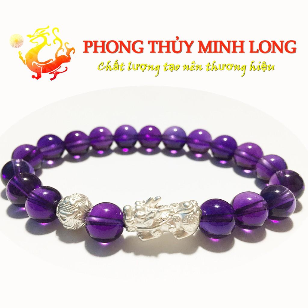 Vòng tay đá. thach anh Tím chất lượng 5A mix Tỳ Hưu và 1 Hạt Kim Tiền Bạc hợp mệnh Hỏa và Thổ