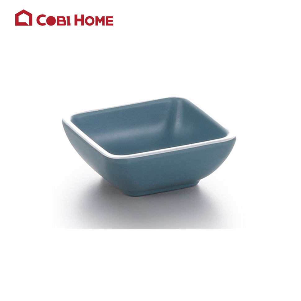 chén chấm hình vuông bằng melamine cao cấp màu xanh