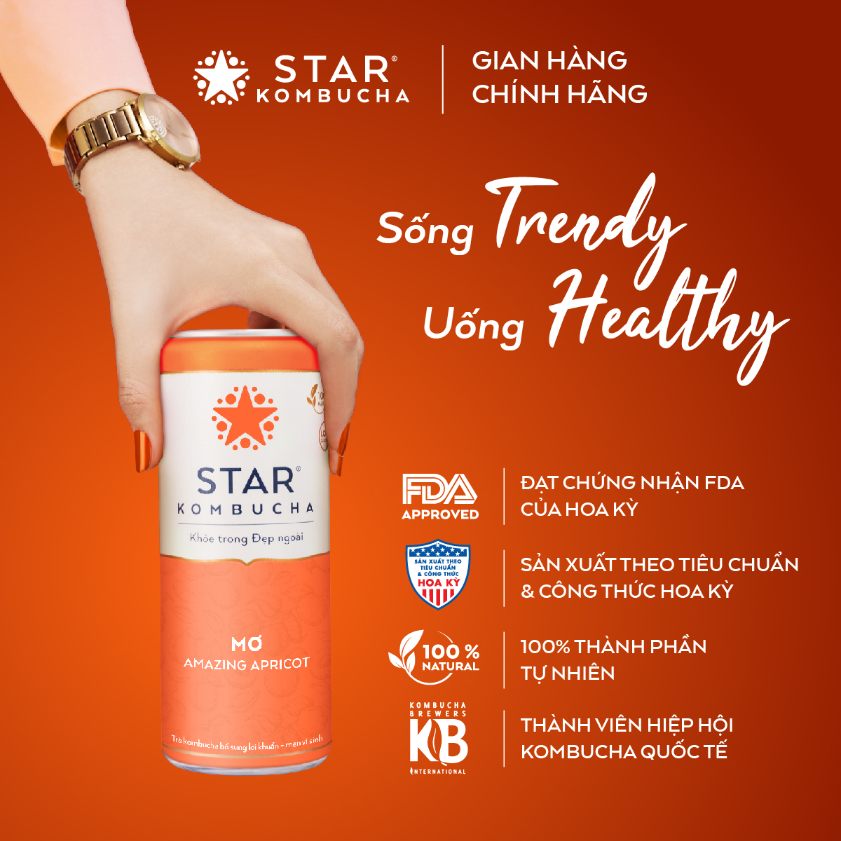Thùng 12 lon thức uống lên men STAR KOMBUCHA Mơ/ Amazing Apricot Bật