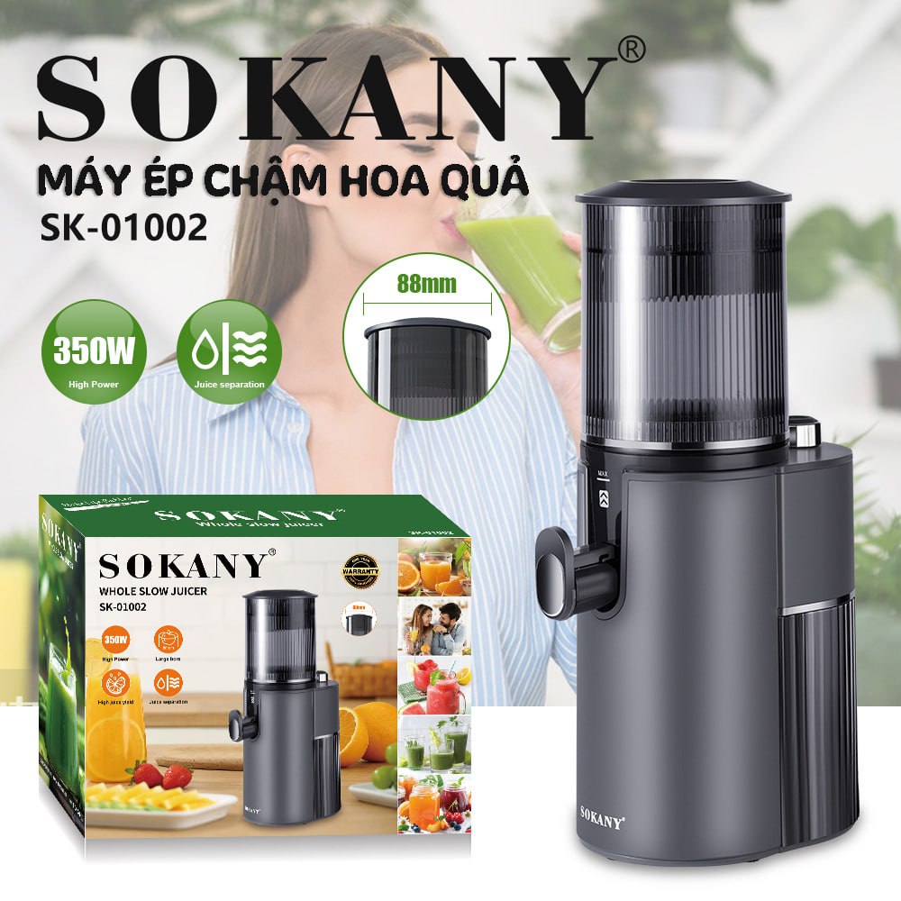 Máy ép chậm SOKANY công suất cao 350W thiết kế mới dễ dàng tháo lắp, nhỏ gọn tiết kiệm diện tích, chống ồn, ép kiệt bã - HÀNG CHÍNH HÃNG - DELIYA