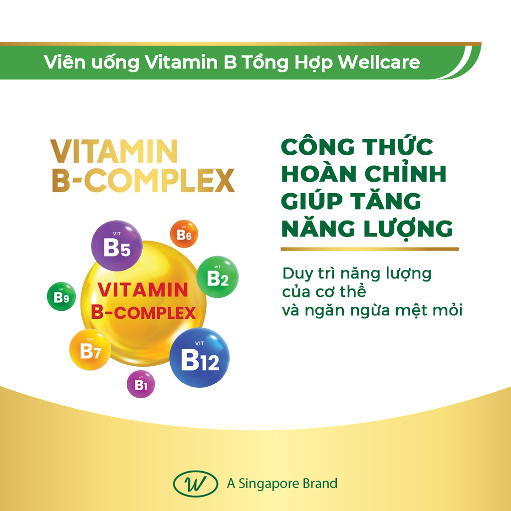Viên uống bổ sung Wellcare Vitamin B-Complex chứa các loại vitamin B6, B12 và Biotin giúp cho cơ thể tràn đây năng lượng, giảm mệt mỏi căng thẳng
