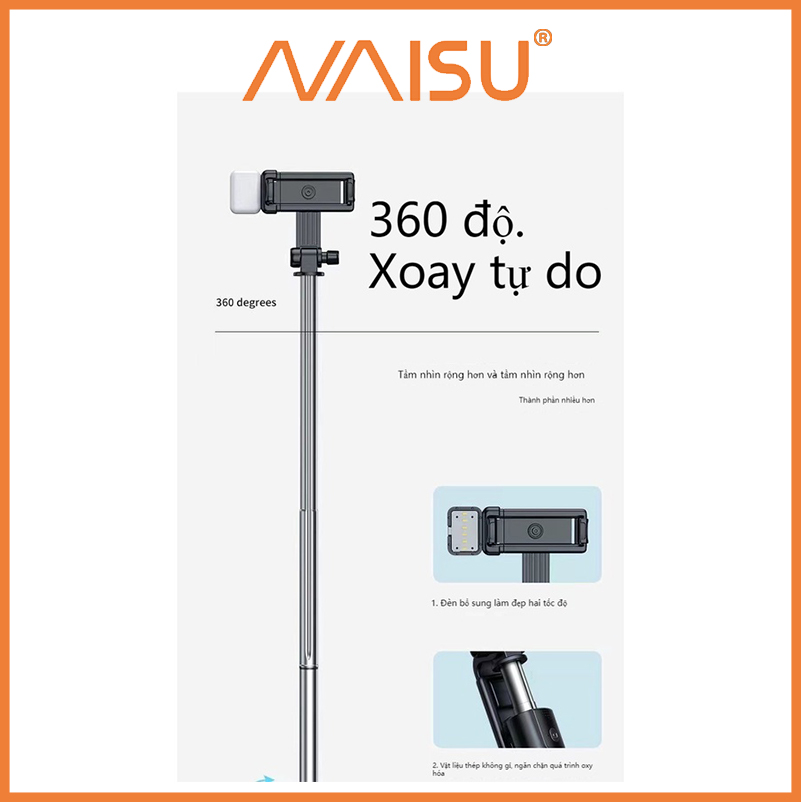 Gậy Chụp Ảnh Tự Sướng Bluetooth, Tripod Livestream 3 chân máy sống, ánh sáng lấp đầy, có thể gấp lại ID – 1815 - Hàng nhập khẩu