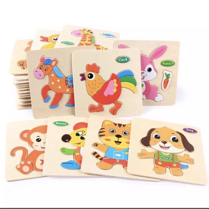 Bộ 10 tranh ghép 3D nhiều chủ đề cho bé tập làm quen ghép hình - đồ chơi gỗ cao cấp