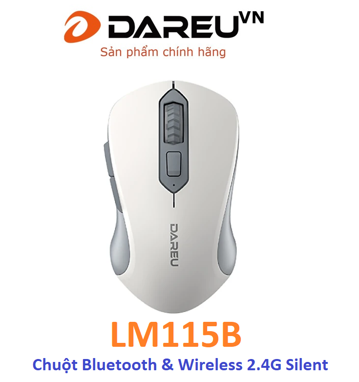 Chuột Không Dây DAREU LM115B Bluetooth 5.0/ 2.4G/ Silent Switch (Màu Trắng Xám ) - Hàng Chính Hãng