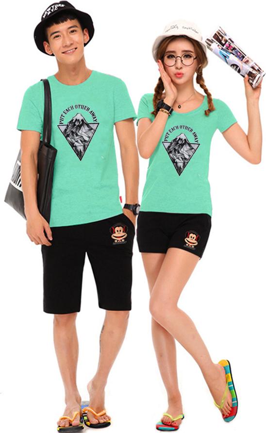 Bộ Áo Thun Đôi Nam Nữ Put Each Other Away Màu Xanh Ngọc - M - XL