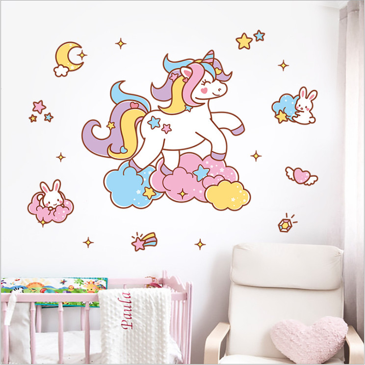 Decal dán tường cho bé yêu Kỳ lân màu hồng dễ thương