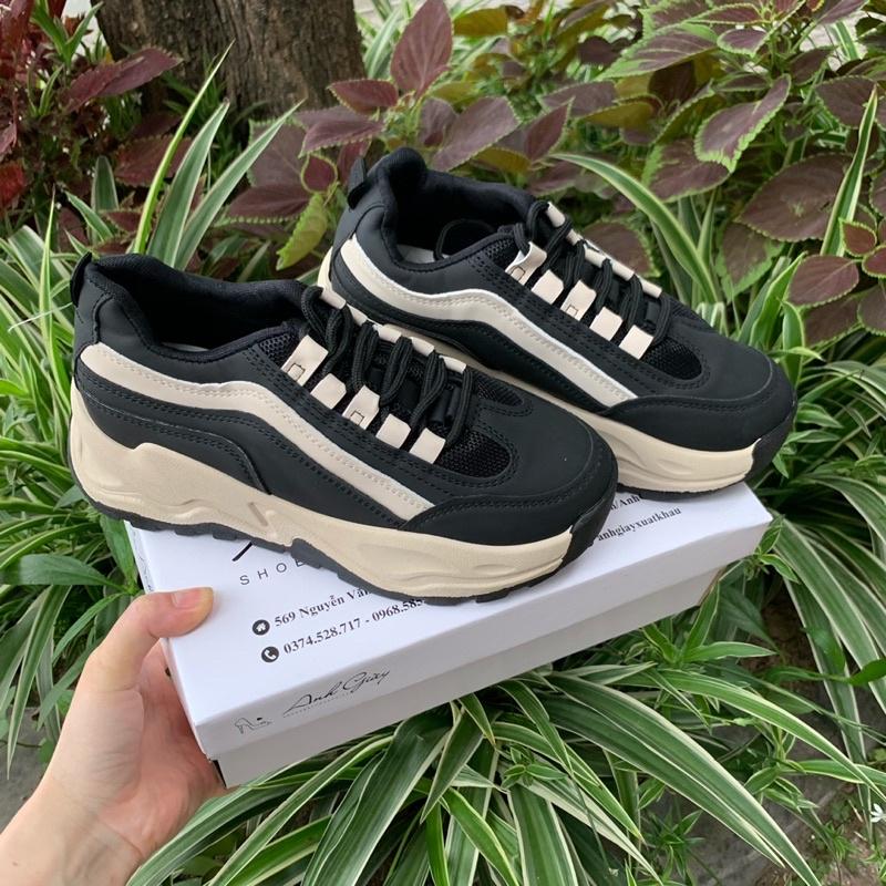TT47 - Giày thể thao nữ sneaker độn đế 5p đen sọc trắng nhẹ êm chân