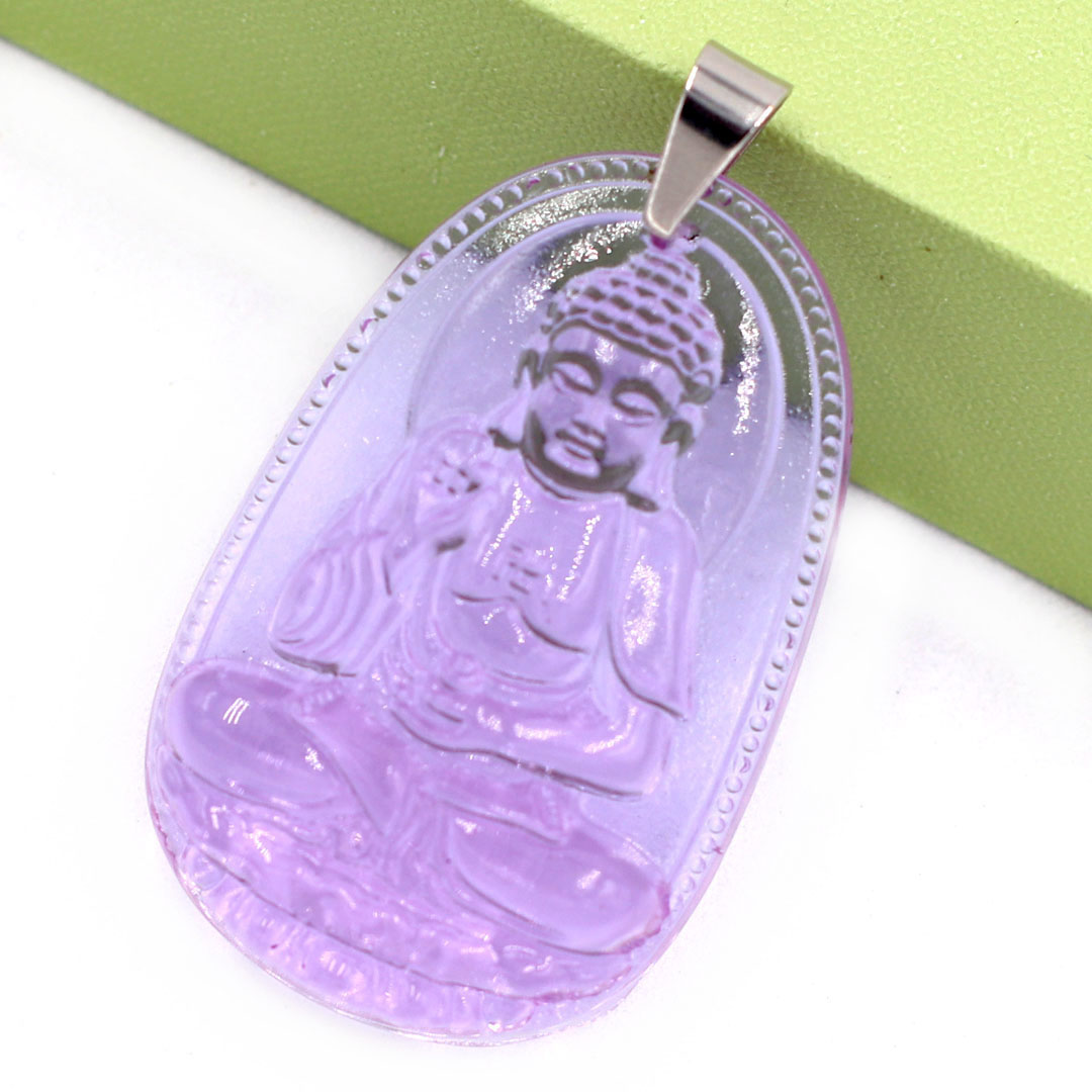 Mặt phật A Di Đà thủy tinh tím 3.6cm - phật bản mệnh tuổi Tuất, Hợi