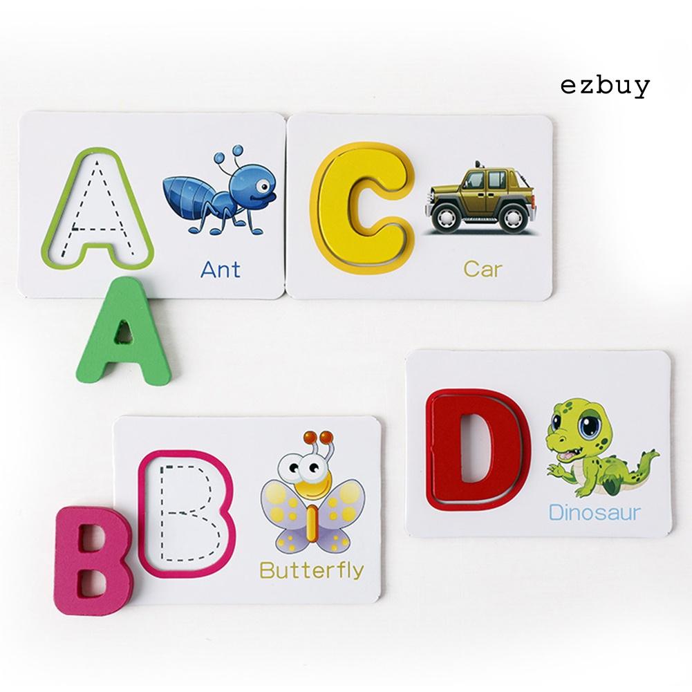 EY-Wooden English Alphabet Puzzle Flashcard with Pen Education Kids Toy