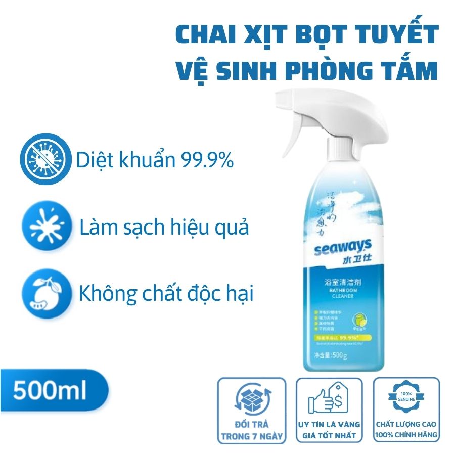 Chai Tẩy Cặn Canxi &amp; Bảo Vệ các bề mặt Kim Loại, Inox, Sứ Nhà Tắm - Toilet SEAWAYS 500ml