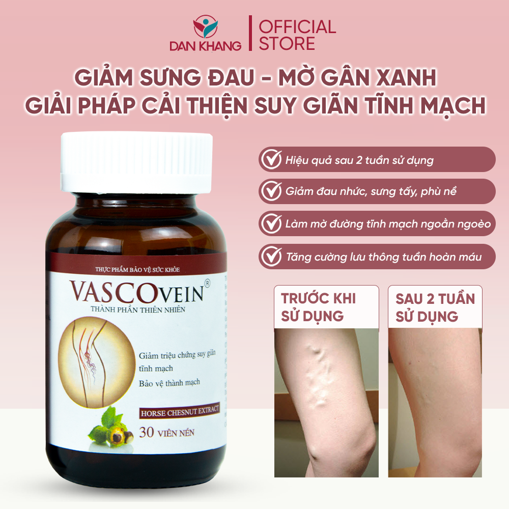 Liệu Trình Cải Thiện Suy Giãn Tĩnh Mạch Vascovein Giảm Đau Và Làm Mờ Gân Xanh Do Suy Giãn Tĩnh Mạch (3 Hộp Viên Uống + 1 Tuýp Kem)