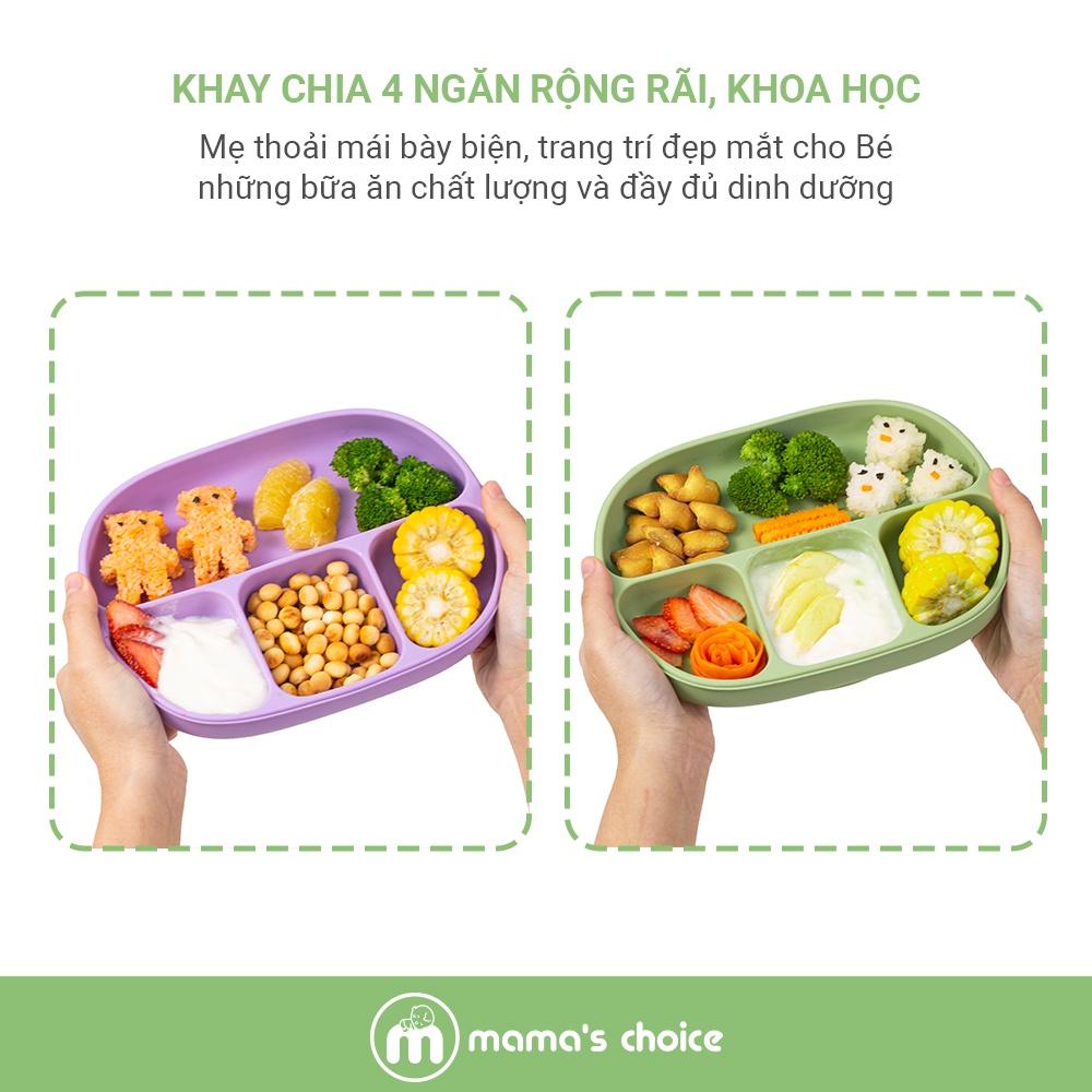 Khay Ăn Dặm Silicone Mama's Choice 2023, Giúp Bé Ăn Dặm Dễ Dàng Với Thiết Kế Đặc Biệt Đế Hít Chống Trượt Đổ và Nắp Đậy