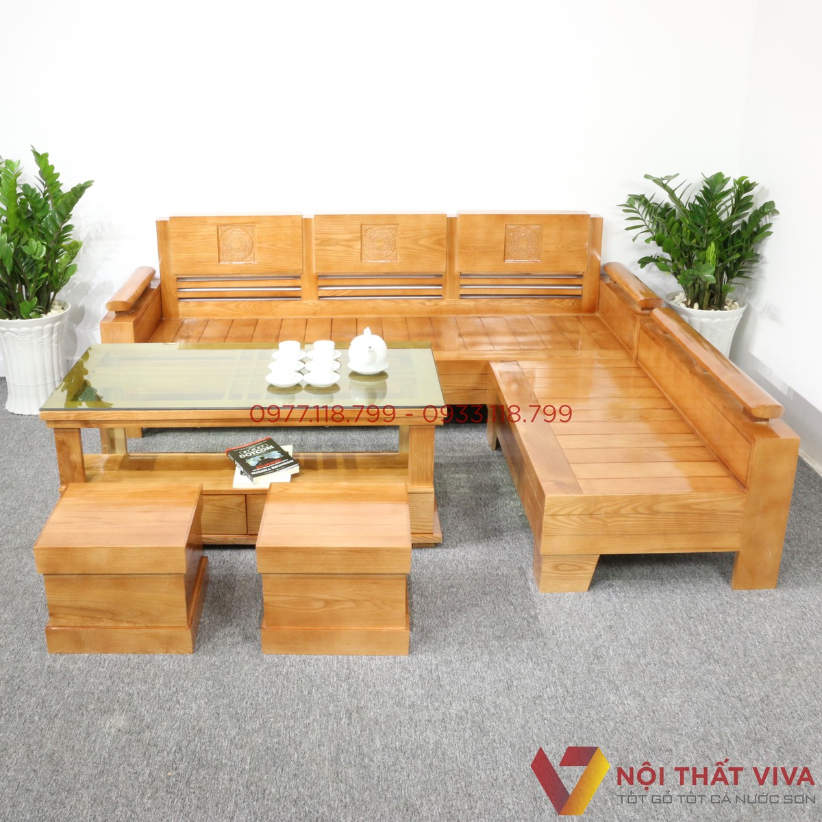 Bộ Bàn Ghế Sofa Gỗ Sồi Nga Chạm Trống Đồng Đẹp Giá Rẻ