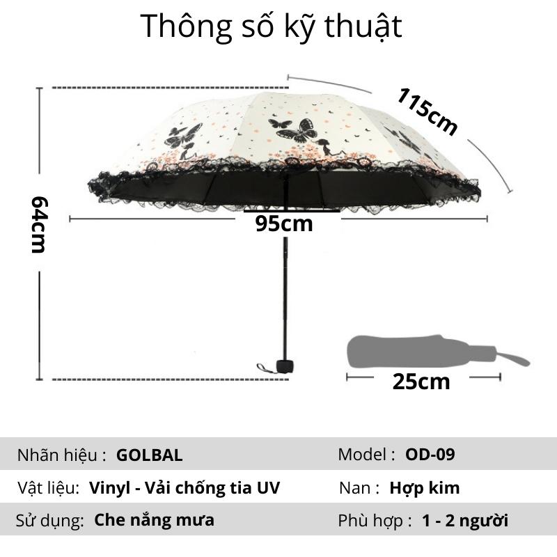 Dù Che Mưa Che Nắng Chống Tia UV Gấp Gọn Bướm Xinh Golbal Model OD-09 - Hàng Chính Hãng