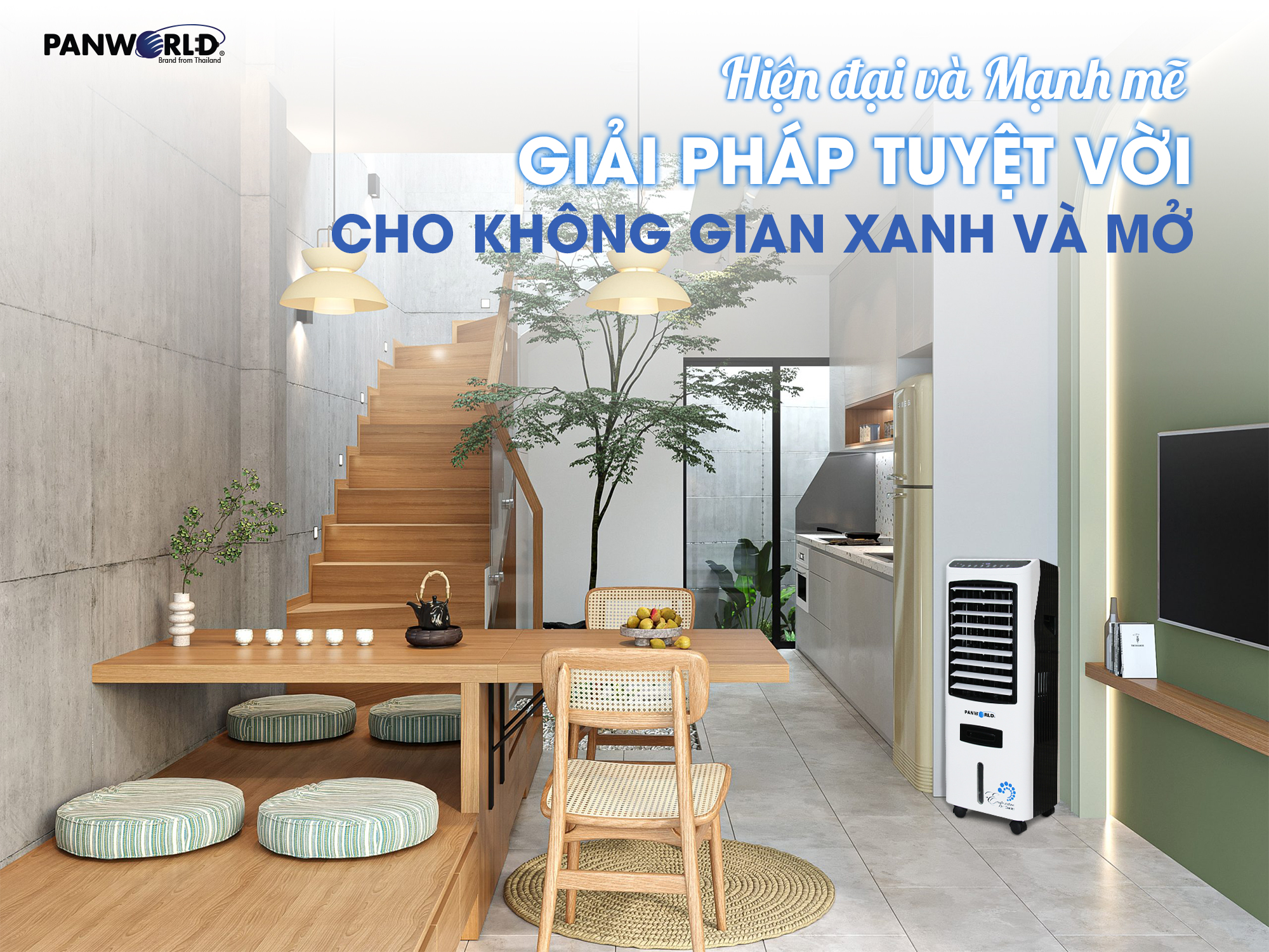 Máy quạt làm mát không khí bằng hơi nước PW-026 Thái Lan 170W bình nước 17 lít - Hàng chính hãng