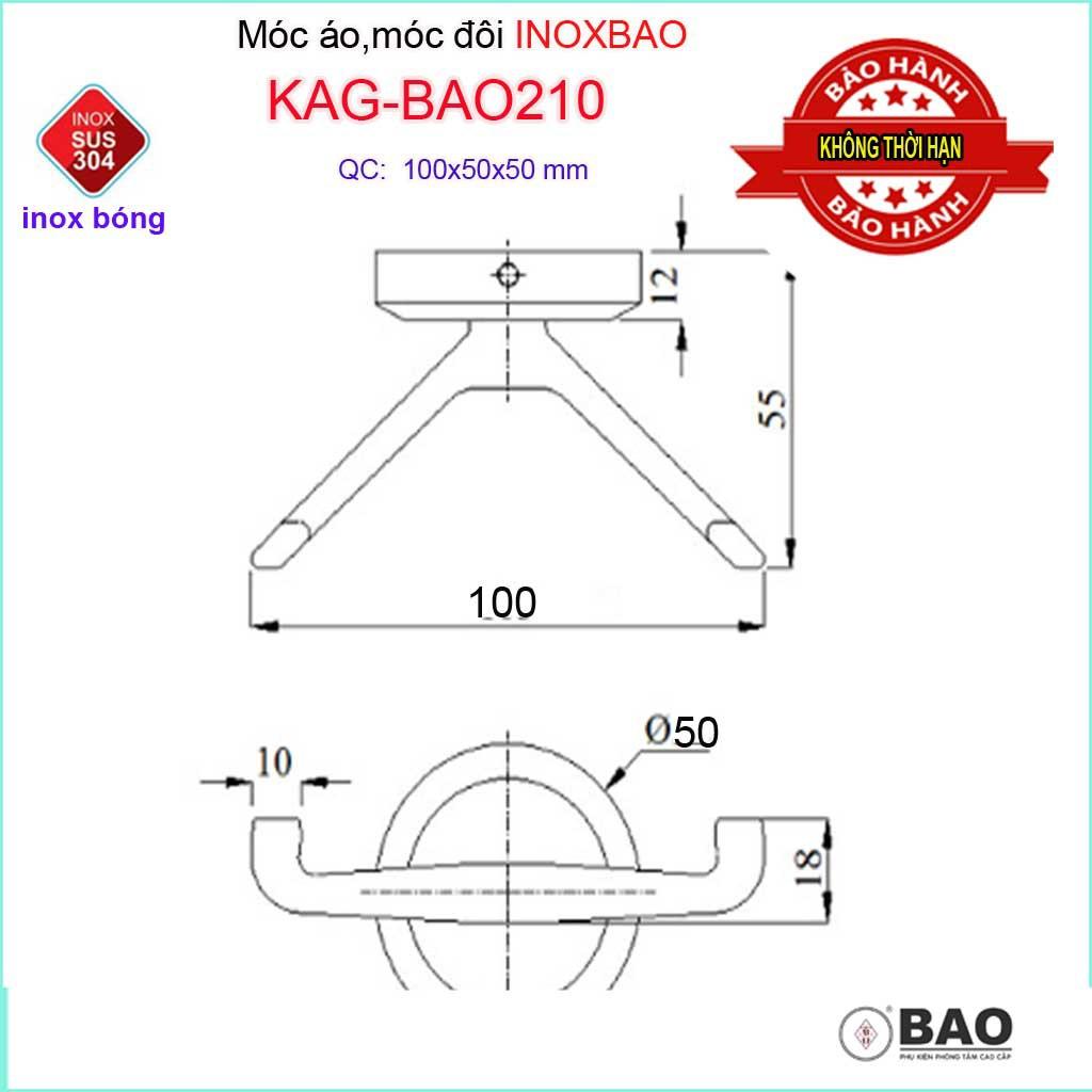 Móc đôi Inox Bảo KAG-BAO210, móc 2 treo đồ nhà tắm SUS304 đế tròn thiết kế tuyệt đẹp sang trọng tinh tế đến từng chi tiế