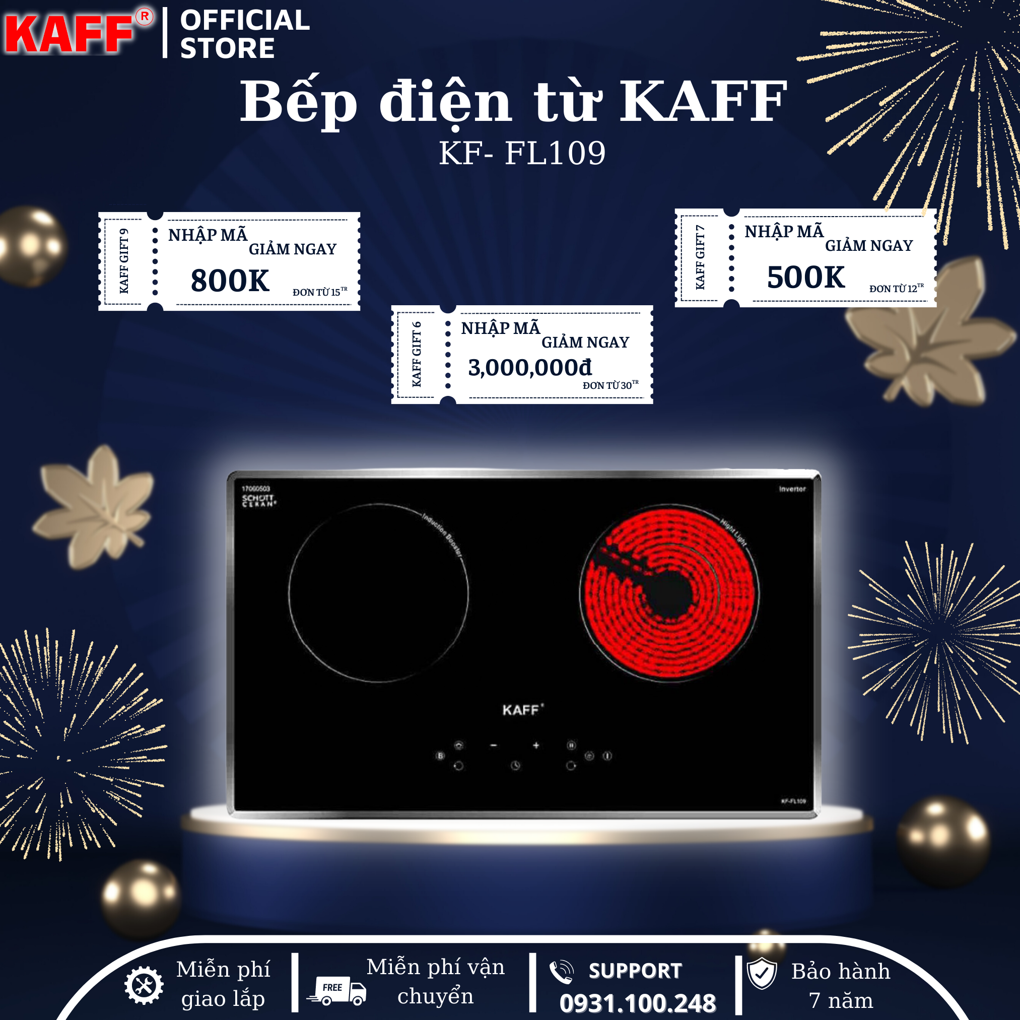 Bếp âm từ hồng ngoại đôi kết hợp nhập khẩu Germany KAFF KF-FL109 - Hàng Chính Hãng