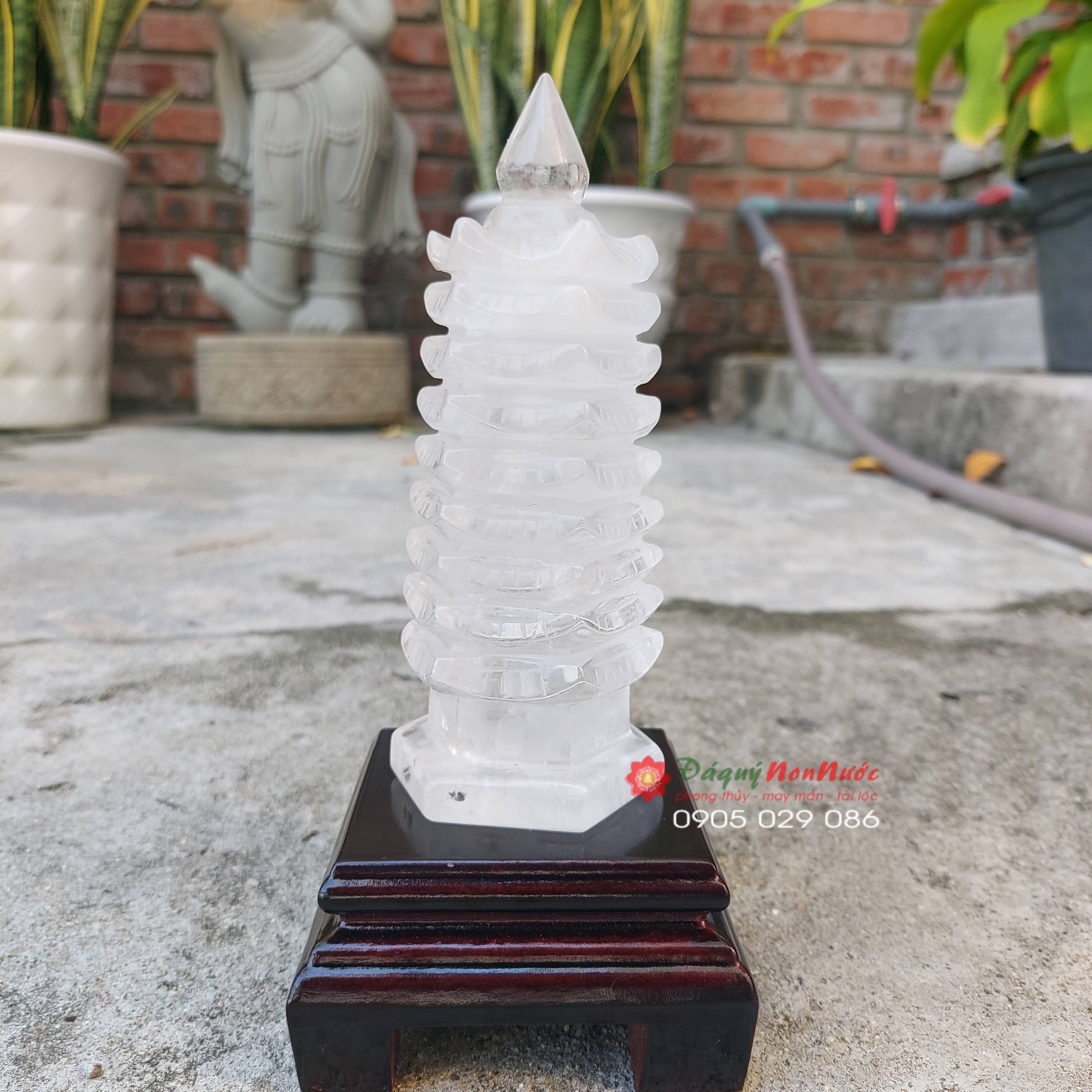 Tháp văn xương phong thuỷ đá thạch anh trắng cao 12cm - đá Non Nước