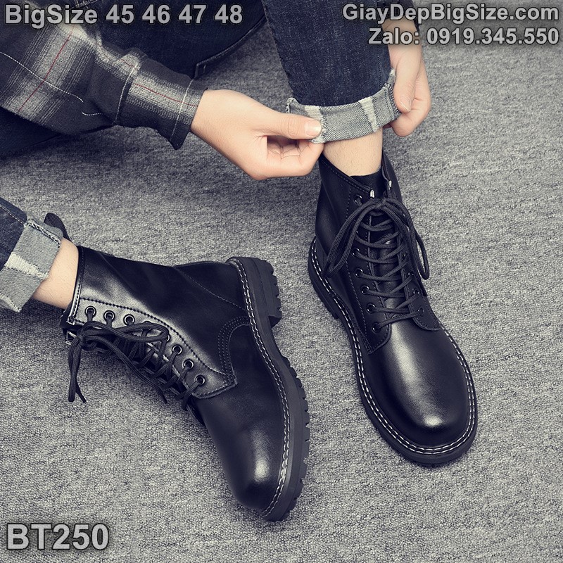 Giày boot (bốt) cổ cao cỡ lớn 45 46 47 48 cho nam cao to chân ú bè. Big size combat boots for wide feet