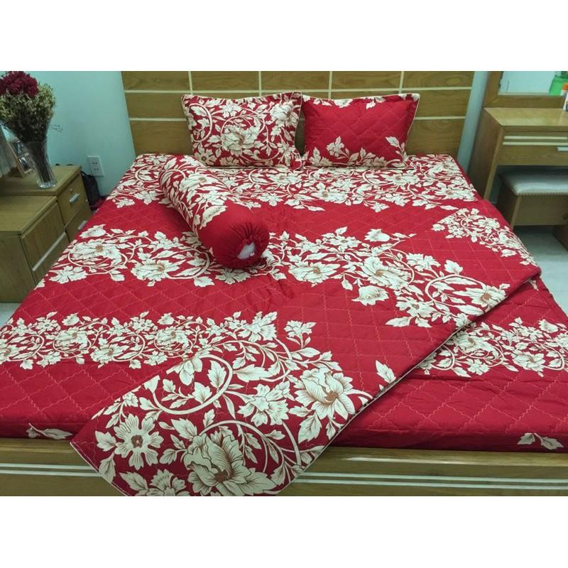 Bộ chăn ga gối Cotton Poly bọc thun và chần gòn 3 lớp nhiều mẫu 1m8x2mx20cm