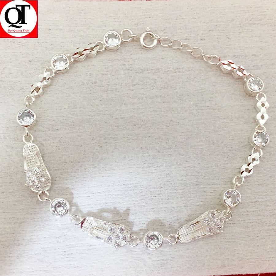 Lắc tay nữ bạc hình chiếc Tông gắn đá dễ thương chất liệu bạc ta đính đá cao cấp trang sức Bạc Quang Thản - QTLTNU13