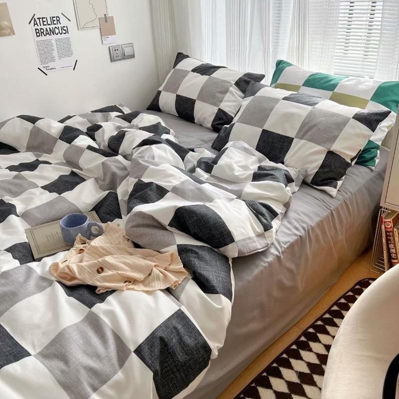 Bộ Chăn Ga Gối Cotton Living Hàng Nhập Khẩu Cao Cấp 4 Món Ô Vuông sen màu