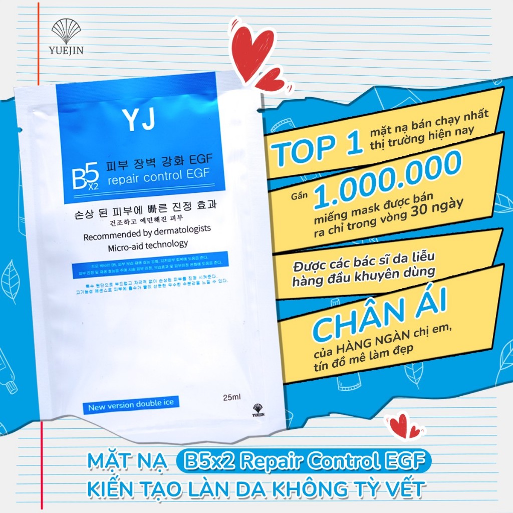 Hộp 10 Miếng mặt nạ Yuejin hàn quốc B5 Repair Control EGF cấp ẩm, phục hồi làm dịu da (Tặng 2 miếng mặt nạ mụn)