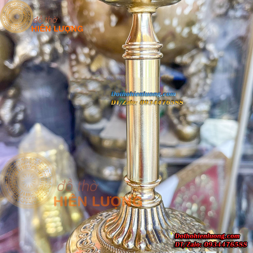 Đèn Dầu Bằng Đồng Vàng Nguyên Chất Chân Đế Hoa Văn Cổ Điển Cao 40cm Đẹp Tinh Xảo - Đồ Thờ Hiên Lượng