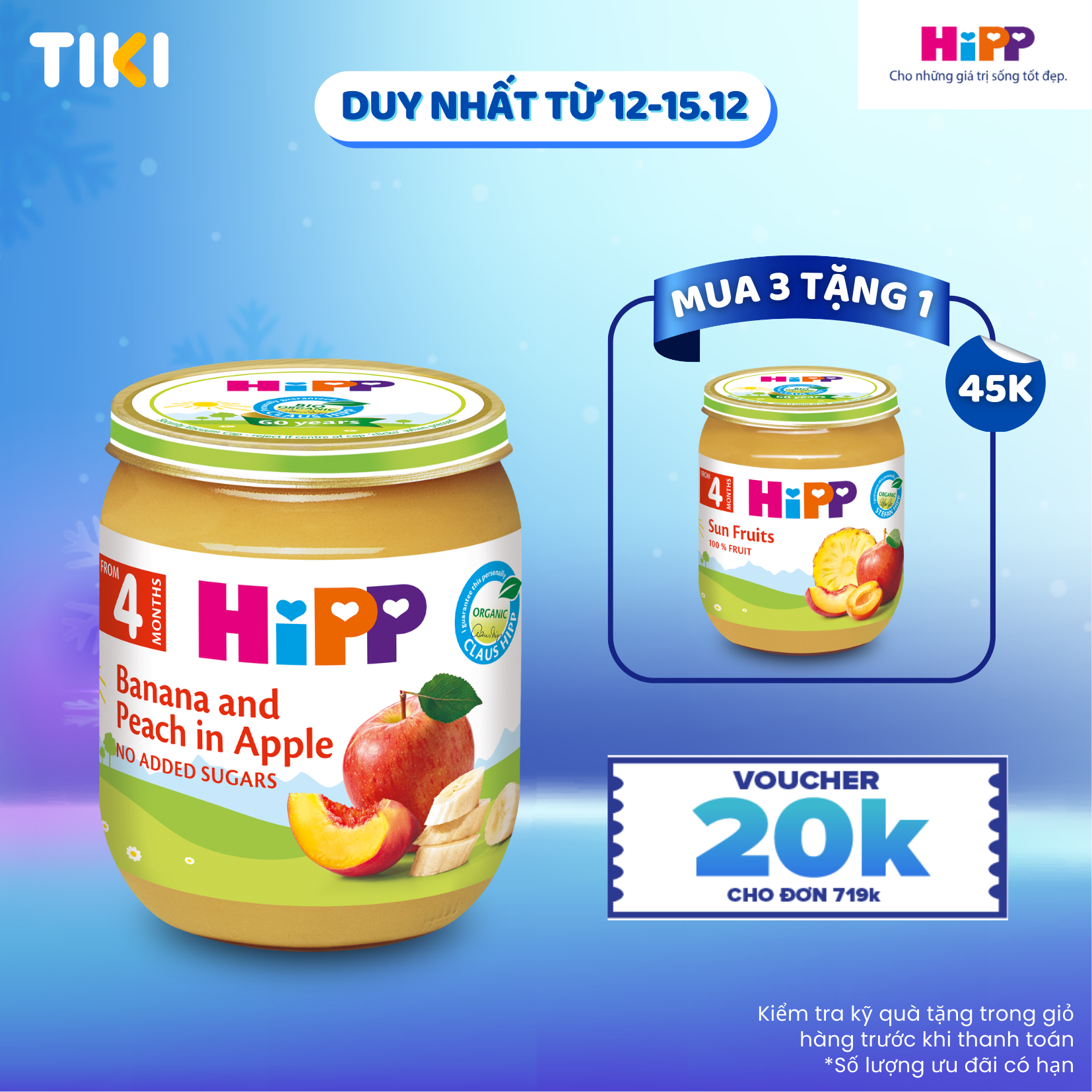 Dinh dưỡng đóng lọ ăn dặm Chuối Đào Táo HiPP Organic 125g
