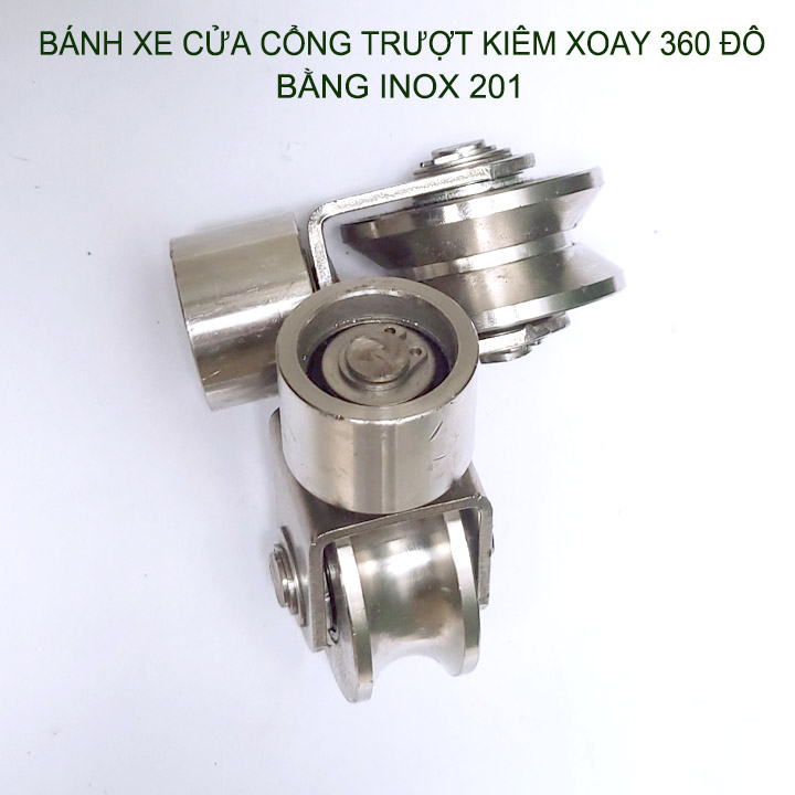 Bộ bánh xe cho cửa cổng trượt-lùa kiêm xoay 360 độ, làm bằng inox 201, Loại 22x48mm hoặc 30x63mm tùy chọn