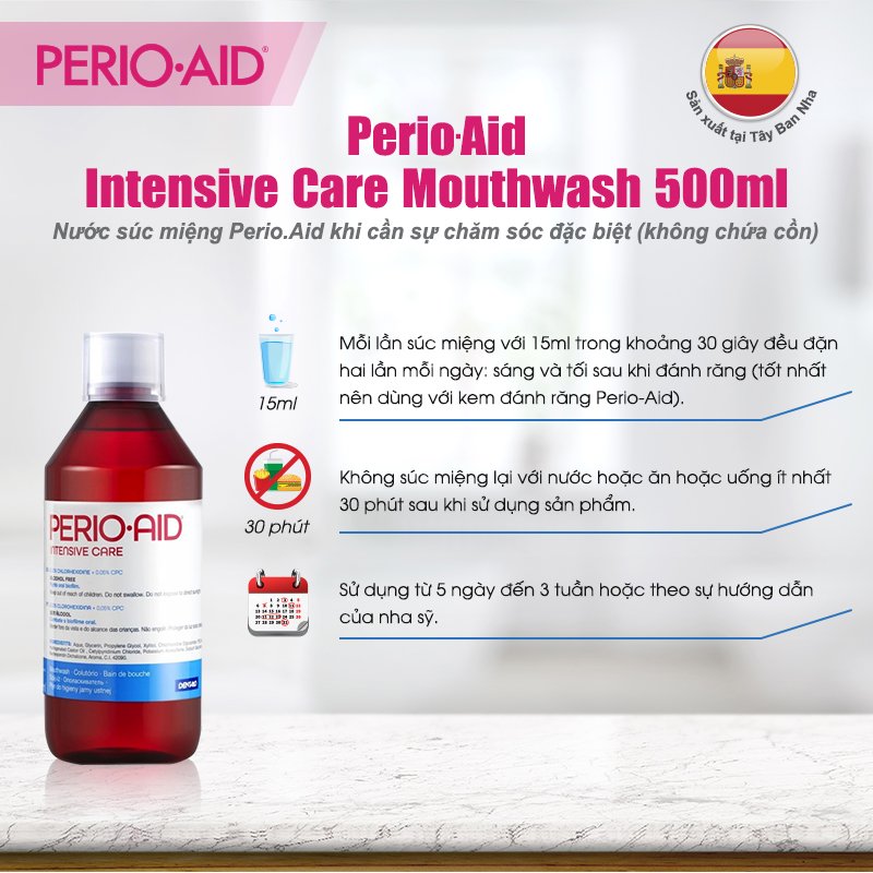 Nước súc miệng ngăn mảng bám, chống viêm Perio.Aid Intensive Care 500ml