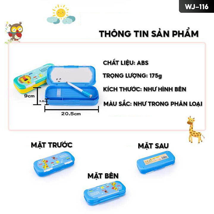 Hộp Đựng Bút 2 Mặt Có Ke Gim Bút Tiện Lợi Chất Liệu Nhựa Gọn Nhẹ 20.5x9cm WJ-116