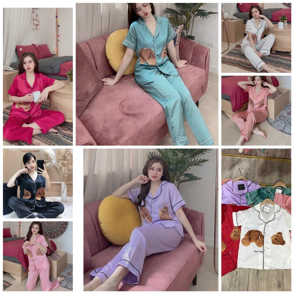 Đồ Bộ Pijama Bộ Mặc Nhà Tay Ngắn Họa Tiết Gấu Sang Chảnh Siêu Mềm Mát