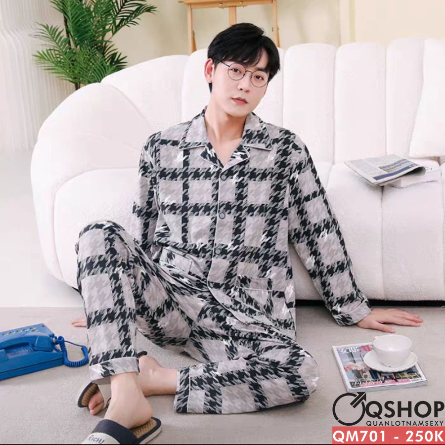 Bộ đồ pijama nam thun cotton quần dài tay dài bộ đồ ngủ mặc nhà QSHOP QM700 - QM701 - QM701 - L