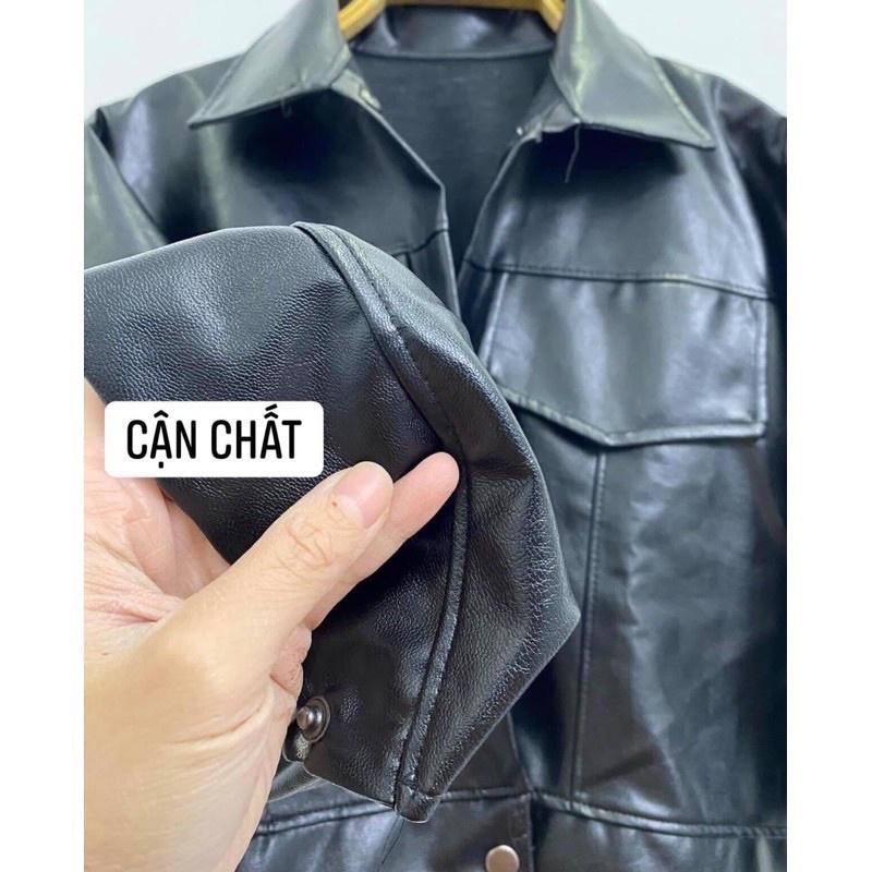 Áo Khoác Da Dáng Bomber Dài Tay Dáng Ngắn Cúc Bấm