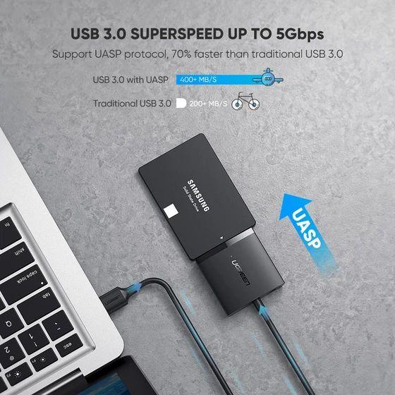 Ugreen UG60561CM257TK USB 3.0 bộ chuyển ra ổ cứng và ssd SATA hỗ trợ cắm chân nguồn DC 5.5mm không có adapter đi kèm - HÀNG CHÍNH HÃNG