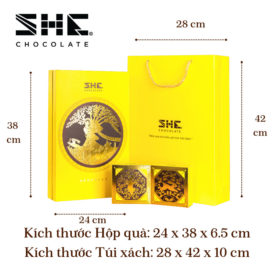 Bộ quà Cung Trăng Vàng - 3 bánh trung thu socola - SHE Chocolate - Món quà sức khỏe tặng người thân - Trung thu 2023
