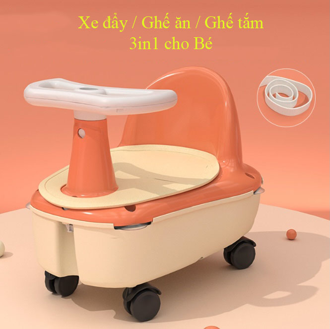 Xe đẩy kiêm ghế ngồi ăn ghế tắm cho bé 3in1 CHILDHOOD PULLEY