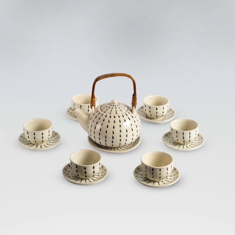 Bộ ấm trà mang phong cách Nhật Bản. Gốm sứ Bát Tràng.
