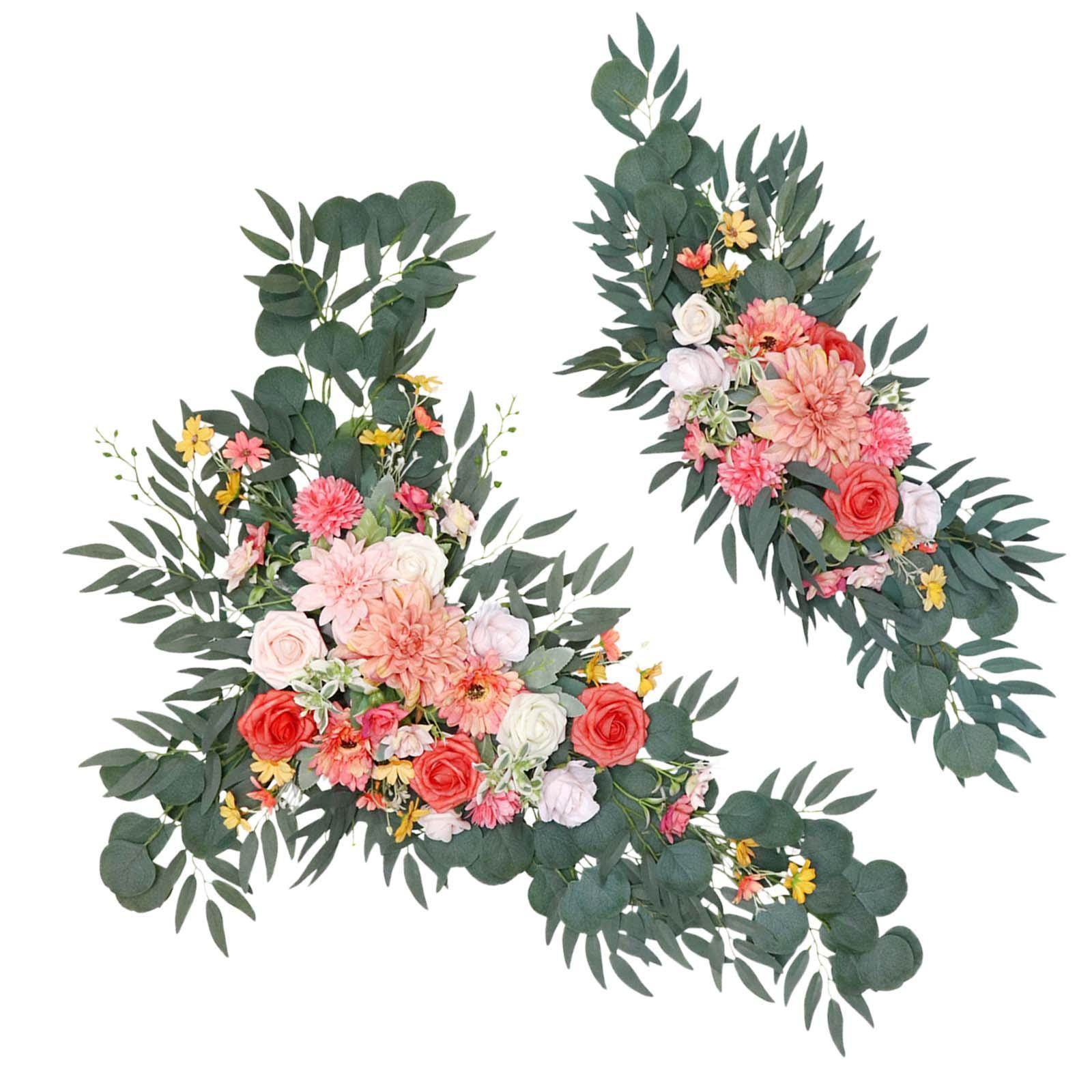 2Pcs Wedding Arch Flowers Garland Wreath Centerpiece Green Leaves Floral Arrangement Artificial Floral Swag Arch Decor for Party Wedding