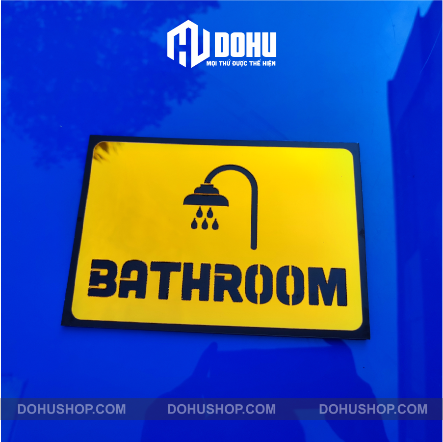 Bảng bathroom, bảng nhà tắm gương vàng - có sẵn keo dán