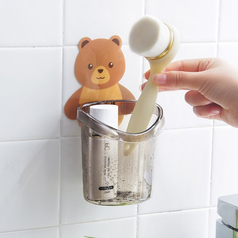 Cốc dán tường nhà tắm đựng bàn chải, kem đánh răng siêu dính,hình gấu nâu dễ thương