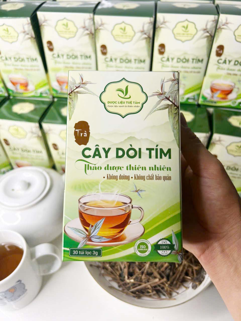 Trà cây dòi tím túi lọc Tuệ Tâm - Trà túi lọc cây dòi tím - Mỗi hộp có 30 gói 3g - Dùng cho người ho, ho lâu ngày, phổi yếu