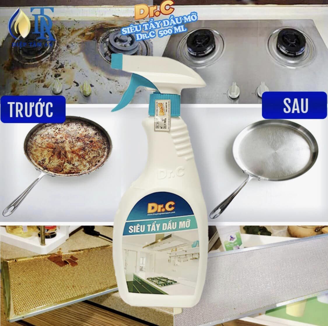 Siêu Tẩy Dầu Mỡ Dr.C 500ml, Xử Lí Vết Dầu Mỡ Tại Mặt Bếp,Máy Hút Mùi,Xoong Chảo Xịt Là Sạch