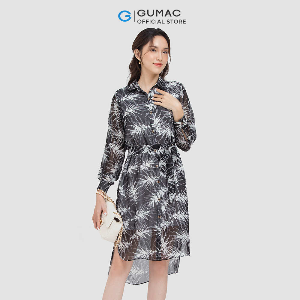 Đầm sơ mi GUMAC DC06048 buộc eo