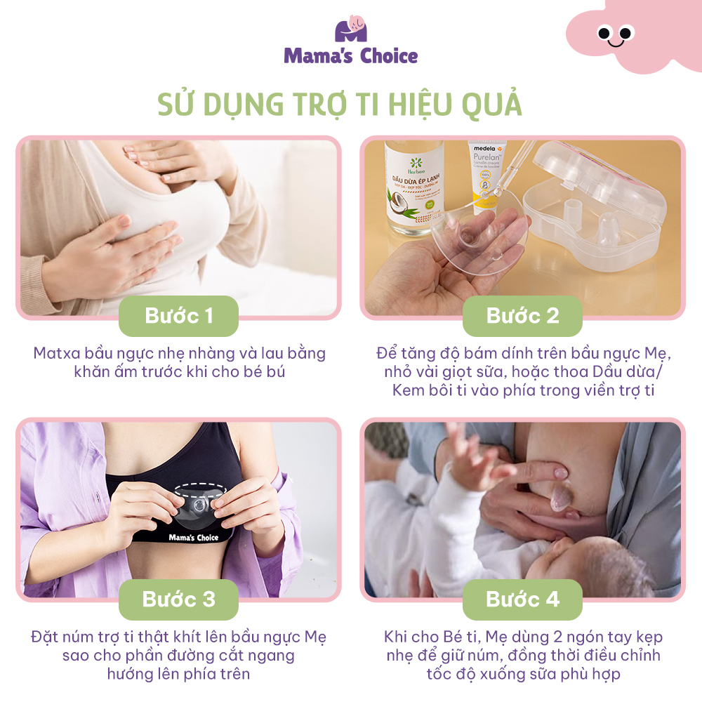 Núm Trợ Ti Mama's Choice, Trợ Ty Silicone Siêu Mềm Giúp Mẹ Cho Bé Bú Dễ Dàng